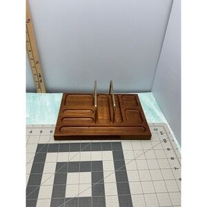 Vintage Mid Century Modern Walnut Wood Desk Organizer Valet Tray Mail Sorter